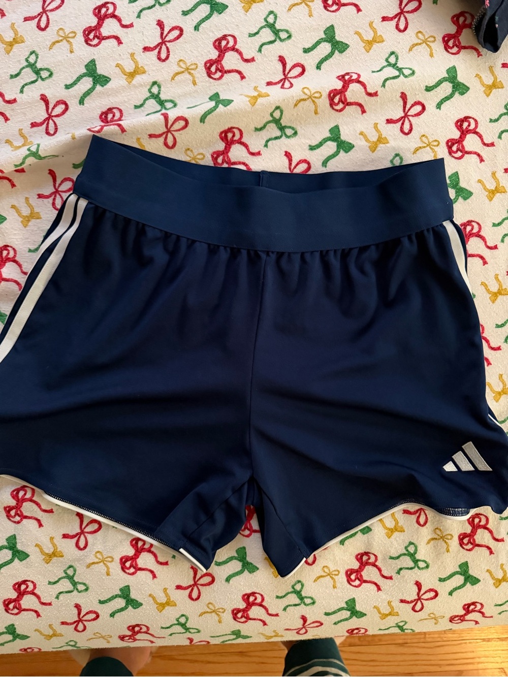adidas Navy Athletic Shorts with White Stripes
